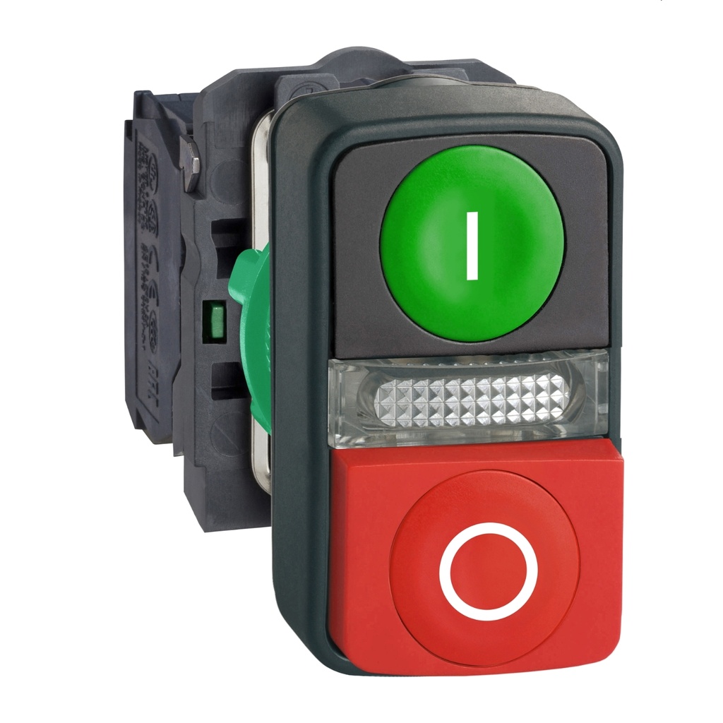 PULSADOR LUMINOSO DOBLE VERDE/ROJO 24V 1NA+1NC