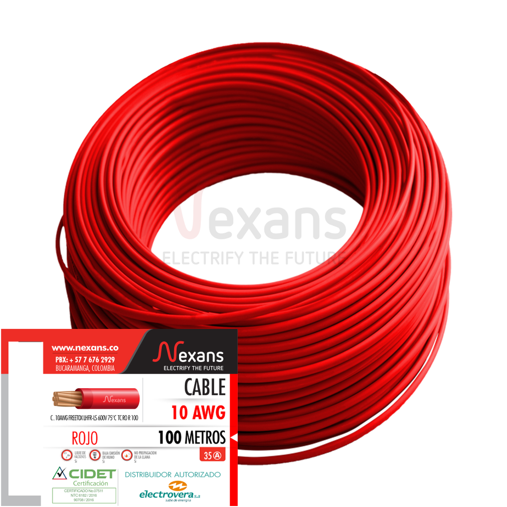 CABLE 10 AWG LSHF ROJO 600V CENTELSA