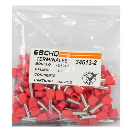 [34613-2] TERMINAL 18AWG PIN HUECO DOBLE ROJO EBC